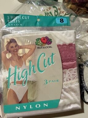 Fruit of the Loom High Cut Nylon Briefs - White & Pink - 3 Pack